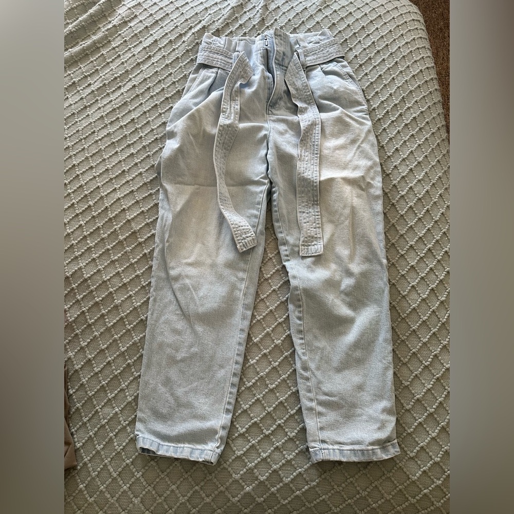 Light Blue High-Waisted Pants with Belt